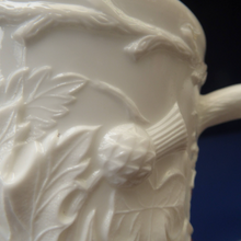 Load image into Gallery viewer, 1880S Antique Davidsons White Milk Glass Mug - Thistle Pattern
