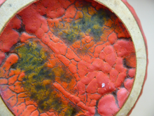 Load image into Gallery viewer, 1960s West German Ruscha Vase with Scarlet Red Thick Volcano Glaze 
