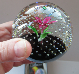 1970s Scottish Caithness Glass Paperweight Flower in the Rain