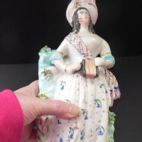 Antique Victorian Staffordshire Figurine. Lady Playing a Concertina with Lamb at her Feet