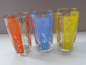 Fabulous Set of 1950s Harlequin Drinking Glasses. Six in Total in the Set