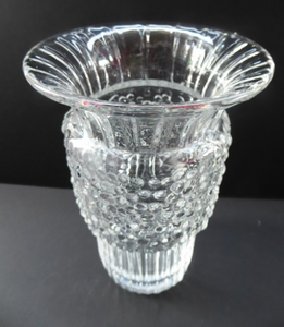 Vintage Clear Glass Vase with Trumpet Shaped Rim and Dimpled Neck; Probably Czech Sklo