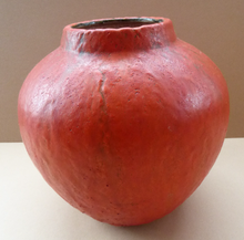 Load image into Gallery viewer, 1960s West German Ruscha Vase with Scarlet Red Thick Volcano Glaze 
