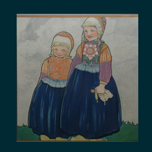 Load image into Gallery viewer, Original Large 1930s Colour Lithograph by Rie Cramer (1887-1977). Two Girls in Traditional Dutch Costume
