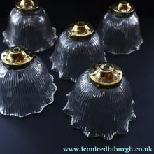 Load image into Gallery viewer, Fine Vintage HOLOPHANE Style Ribbed Glass Pendant Lamp Shade with Brass Hanging Fitment

