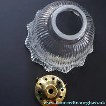 Load image into Gallery viewer, Fine Vintage HOLOPHANE Style Ribbed Glass Pendant Lamp Shade with Brass Hanging Fitment
