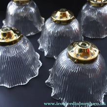Load image into Gallery viewer, Fine Vintage HOLOPHANE Style Ribbed Glass Pendant Lamp Shade with Brass Hanging Fitment
