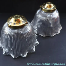 Load image into Gallery viewer, Fine Vintage HOLOPHANE Style Ribbed Glass Pendant Lamp Shade with Brass Hanging Fitment
