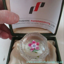 Load image into Gallery viewer, 1970s Pertshire Paperweight Stuart Drysdale Lampwork Paperwith Pink Flower BOXED
