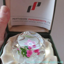 Load image into Gallery viewer, 1970s Pertshire Paperweight Stuart Drysdale Lampwork Paperwith Pink Flower BOXED
