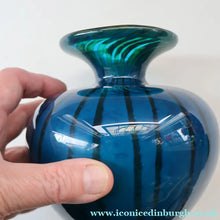 Load image into Gallery viewer, Early 1970s Signed Mdina Glass Vase (Ming Pattern). Unusual colours &amp; nice squat shape with flared trumpet neck
