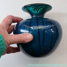 Load image into Gallery viewer, Early 1970s Signed Mdina Glass Vase (Ming Pattern). Unusual colours &amp; nice squat shape with flared trumpet neck
