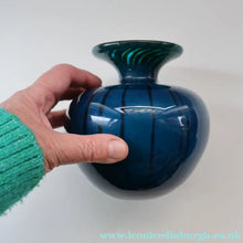 Load image into Gallery viewer, Early 1970s Signed Mdina Glass Vase (Ming Pattern). Unusual colours &amp; nice squat shape with flared trumpet neck
