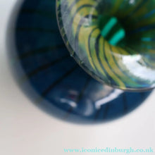 Load image into Gallery viewer, Early 1970s Signed Mdina Glass Vase (Ming Pattern). Unusual colours &amp; nice squat shape with flared trumpet neck
