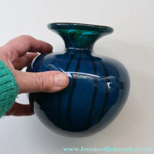 Load image into Gallery viewer, Early 1970s Signed Mdina Glass Vase (Ming Pattern). Unusual colours &amp; nice squat shape with flared trumpet neck
