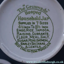 Load image into Gallery viewer, Early 20th Century Antique Grimwades White Hooped Household Jar or Canister. SAGO (in green letters)
