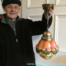Load image into Gallery viewer, Early 20th Century Continental ART NOUVEAU / JUGENDSTIL Glass Hanging Light with Brass Fittings
