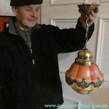 Load image into Gallery viewer, Early 20th Century Continental ART NOUVEAU / JUGENDSTIL Glass Hanging Light with Brass Fittings
