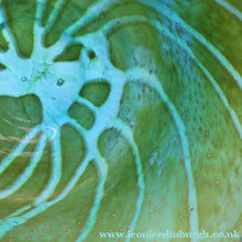 Load image into Gallery viewer, Early MDINA (Malta) Glass Ming Bowl with Green and Blue Stripes. Etched Signature on the Base
