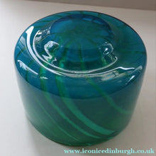 Load image into Gallery viewer, Early MDINA (Malta) Glass Ming Bowl with Green and Blue Stripes. Etched Signature on the Base
