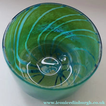 Load image into Gallery viewer, Early MDINA (Malta) Glass Ming Bowl with Green and Blue Stripes. Etched Signature on the Base
