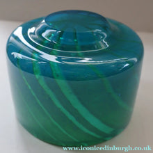 Load image into Gallery viewer, Early MDINA (Malta) Glass Ming Bowl with Green and Blue Stripes. Etched Signature on the Base
