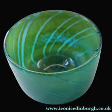 Load image into Gallery viewer, Early MDINA (Malta) Glass Ming Bowl with Green and Blue Stripes. Etched Signature on the Base
