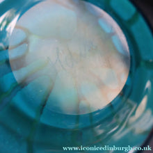 Load image into Gallery viewer, Early MDINA (Malta) Glass Ming Bowl with Green and Blue Stripes. Etched Signature on the Base
