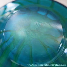 Load image into Gallery viewer, Early MDINA (Malta) Glass Ming Bowl with Green and Blue Stripes. Etched Signature on the Base

