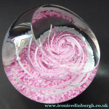 Load image into Gallery viewer, Early SELKIRK GLASS 1980s Scottish Paperweight. With etched inscription and date on the base &amp; original paper label.
