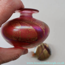 Load image into Gallery viewer, Early Vintage ISLE OF WIGHT Perfume Bottle (Golden Peacock in Pink) with Lollipop Stopper. 4 1/4 inches 
