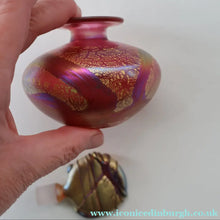 Load image into Gallery viewer, Early Vintage ISLE OF WIGHT Perfume Bottle (Golden Peacock in Pink) with Lollipop Stopper. 4 1/4 inches 
