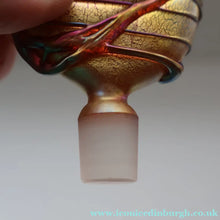 Load image into Gallery viewer, Early Vintage ISLE OF WIGHT Perfume Bottle (Golden Peacock in Pink) with Lollipop Stopper. 4 1/4 inches - British Glass
