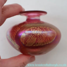Load image into Gallery viewer, Early Vintage ISLE OF WIGHT Perfume Bottle (Golden Peacock in Pink) with Lollipop Stopper. 4 1/4 inches 
