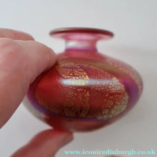 Load image into Gallery viewer, Early Vintage ISLE OF WIGHT Perfume Bottle (Golden Peacock in Pink) with Lollipop Stopper. 4 1/4 inches 
