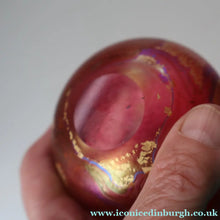 Load image into Gallery viewer, Early Vintage ISLE OF WIGHT Perfume Bottle (Golden Peacock in Pink) with Lollipop Stopper. 4 1/4 inches 
