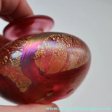 Load image into Gallery viewer, Early Vintage ISLE OF WIGHT Perfume Bottle (Golden Peacock in Pink) with Lollipop Stopper. 4 1/4 inches 
