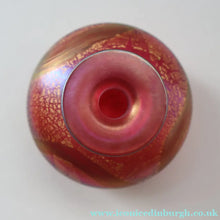 Load image into Gallery viewer, Early Vintage ISLE OF WIGHT Perfume Bottle (Golden Peacock in Pink) with Lollipop Stopper. 4 1/4 inches 
