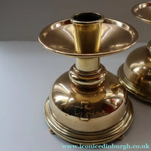 Load image into Gallery viewer, ECCLESIASTICAL ART. Unusual Pair of Vintage Handmade Solid Brass Half Dome Church Candlesticks
