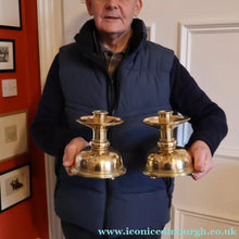 Load image into Gallery viewer, ECCLESIASTICAL ART. Unusual Pair of Vintage Handmade Solid Brass Half Dome Church Candlesticks
