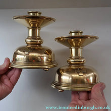 Load image into Gallery viewer, ECCLESIASTICAL ART. Unusual Pair of Vintage Handmade Solid Brass Half Dome Church Candlesticks
