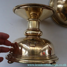 Load image into Gallery viewer, ECCLESIASTICAL ART. Unusual Pair of Vintage Handmade Solid Brass Half Dome Church Candlesticks

