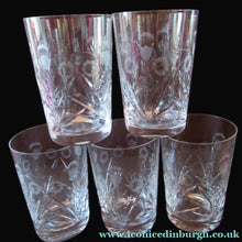 Load image into Gallery viewer, EDINBURGH CRYSTAL 1920s Tall Glasses or Tumblers. Each with stylish Older THISTLE and Flowers Pattern
