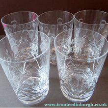 Load image into Gallery viewer, EDINBURGH CRYSTAL 1920s Tall Glasses or Tumblers. Each with stylish Older THISTLE and Flowers Pattern
