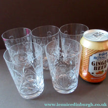 Load image into Gallery viewer, EDINBURGH CRYSTAL 1920s Tall Glasses or Tumblers. Each with stylish Older THISTLE and Flowers Pattern
