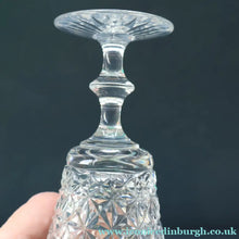 Load image into Gallery viewer, Vintage 1950s / 1960s Edinburgh Crystal White Wine Glasses. Rarer ROYAL SCOT Pattern. Set of Six.  5 7/8 inches
