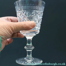 Load image into Gallery viewer, Vintage 1950s / 1960s Edinburgh Crystal White Wine Glasses. Rarer ROYAL SCOT Pattern. Set of Six.  5 7/8 inches
