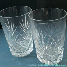 Load image into Gallery viewer, Pair of 1950s EDINBURGH CRYSTAL Tall OBAN Tumblers. Height 4 1/8 inches 
