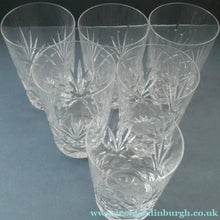 Load image into Gallery viewer, Set of Six 1950s EDINBURGH CRYSTAL Tall OBAN Tumblers. Height 4 1/8 inches
