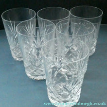 Load image into Gallery viewer, Set of Six 1950s EDINBURGH CRYSTAL Tall OBAN Tumblers. Height 4 1/8 inches
